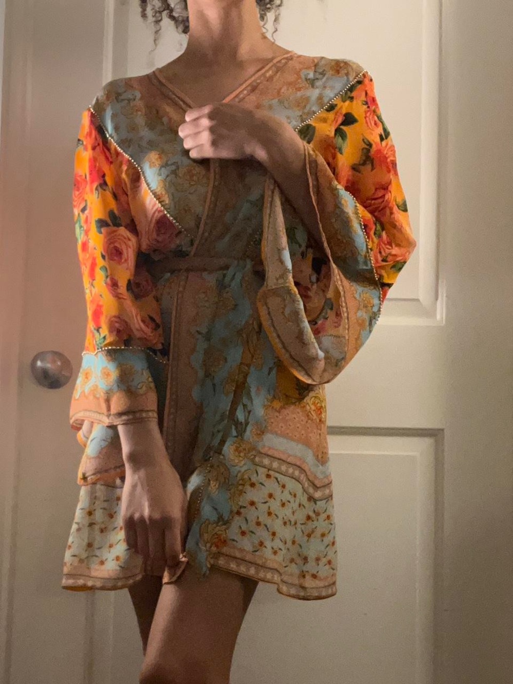 Agua Bendita Yellow and Blue Floral Swim Coverup Kimono - Picture 3 of 7